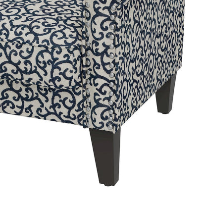 Jean Rolled Arm Chair with Nailheads in Black Curly Vine