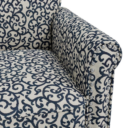 Jean Rolled Arm Chair with Nailheads in Black Curly Vine