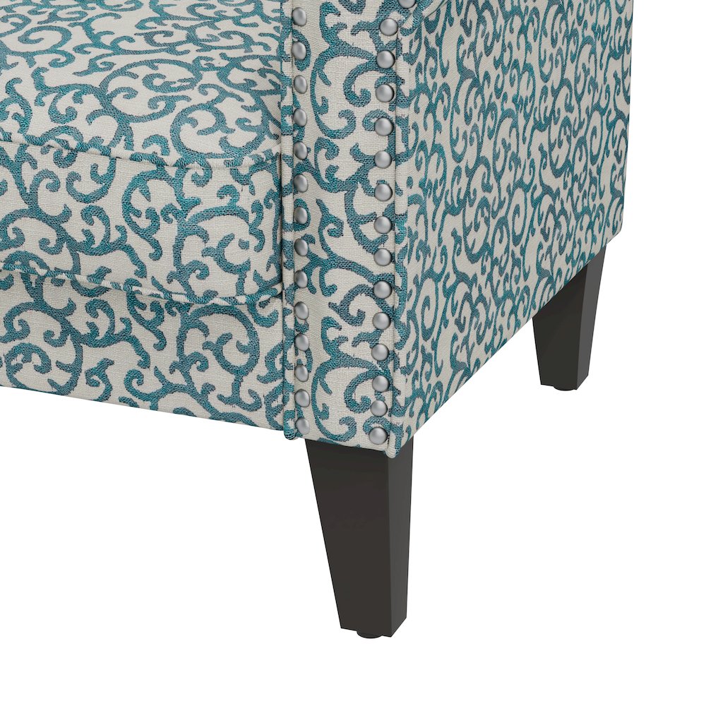 Jean Rolled Arm Chair with Nailheads in Blue Curly Vine
