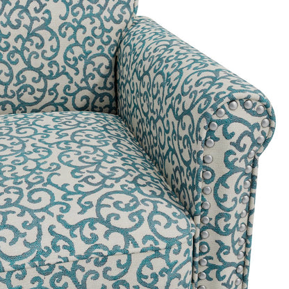 Jean Rolled Arm Chair with Nailheads in Blue Curly Vine