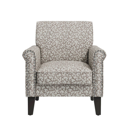 Jean Rolled Arm Chair with Nailheads in Tan Curly Vine