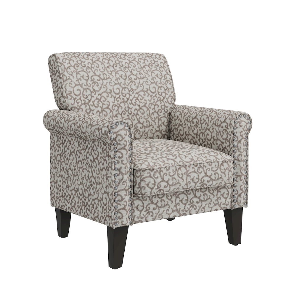Jean Rolled Arm Chair with Nailheads in Tan Curly Vine