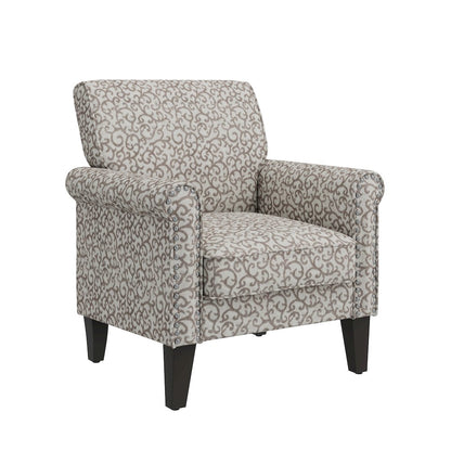 Jean Rolled Arm Chair with Nailheads in Tan Curly Vine