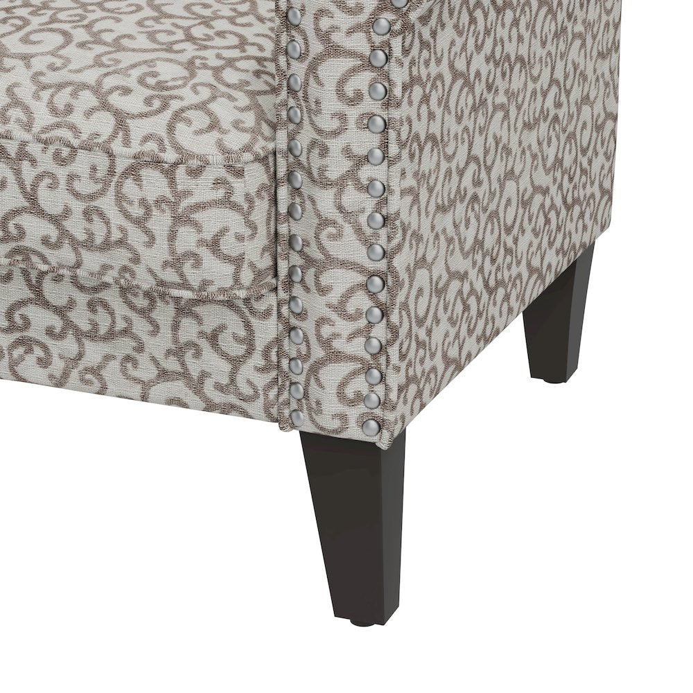 Jean Rolled Arm Chair with Nailheads in Tan Curly Vine