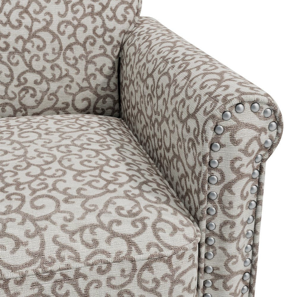 Jean Rolled Arm Chair with Nailheads in Tan Curly Vine