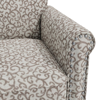 Jean Rolled Arm Chair with Nailheads in Tan Curly Vine