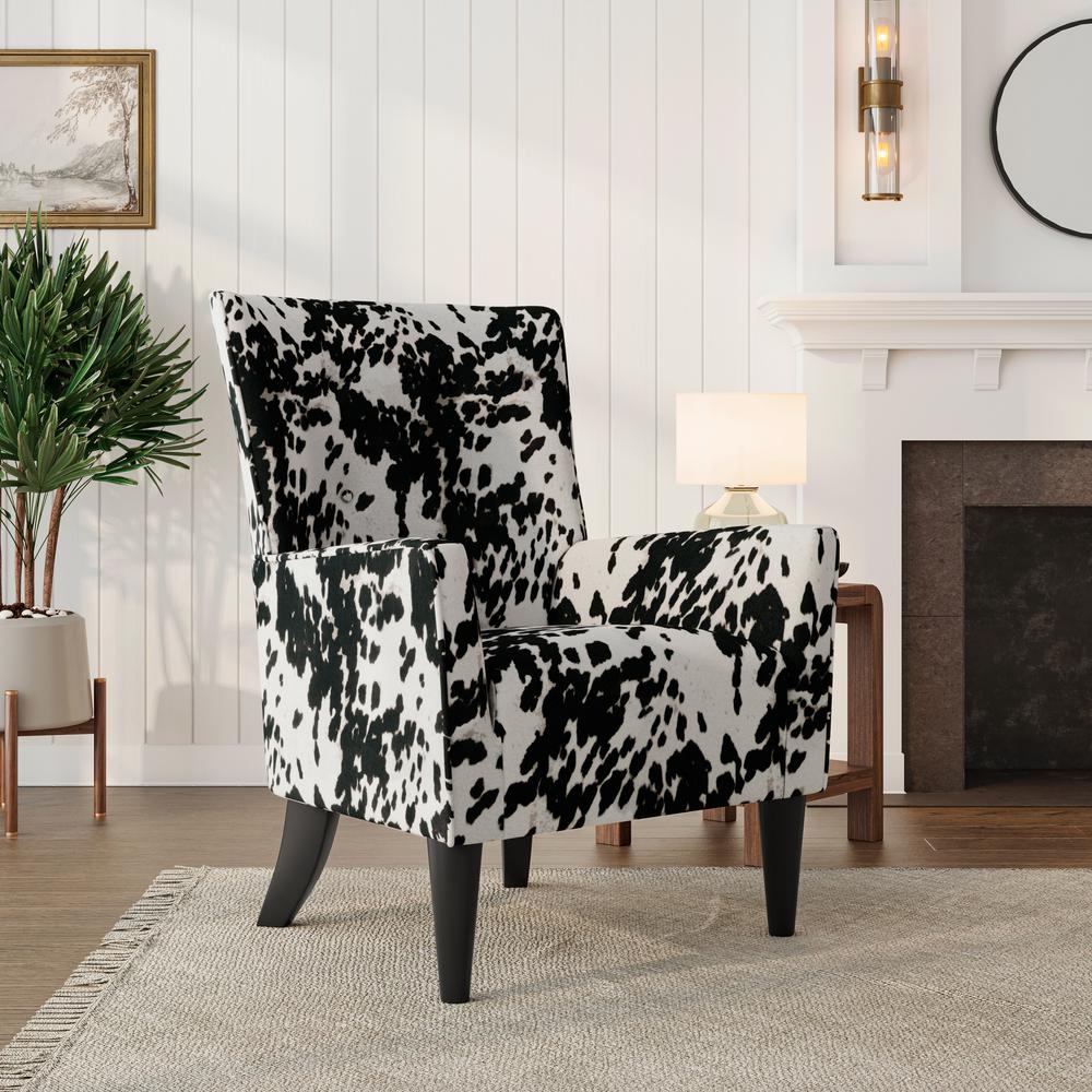 Shelter High Back Wingback Chair in Velvet Black Cow Print