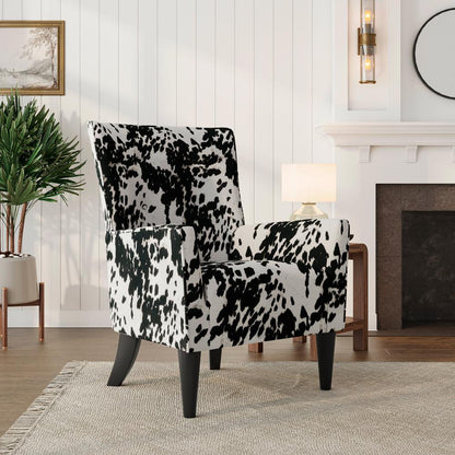 Shelter High Back Wingback Chair in Velvet Black Cow Print