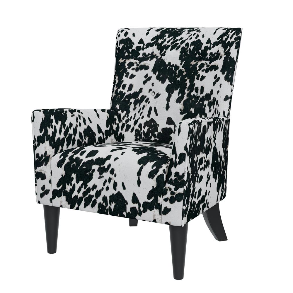 Shelter High Back Wingback Chair in Velvet Black Cow Print