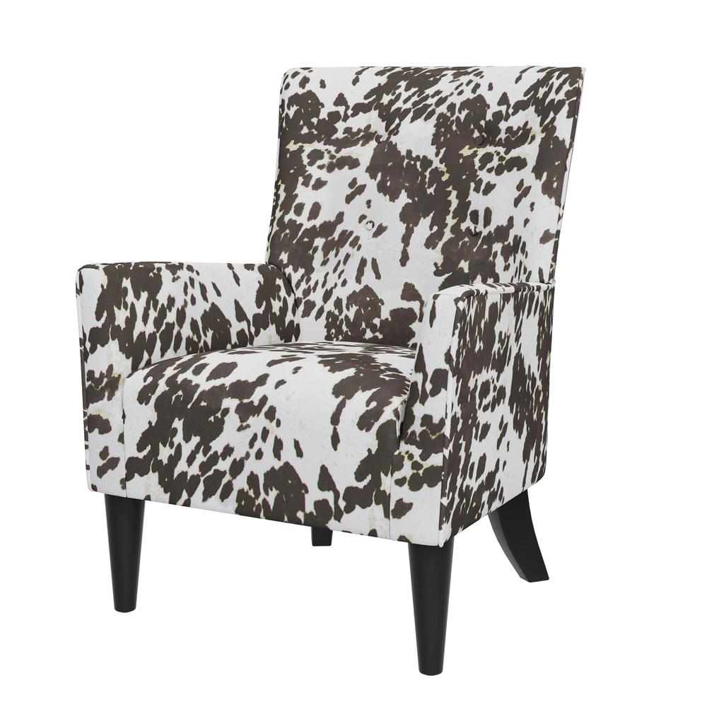 Shelter High Back Wingback Chair in Velvet Brown Cow Print