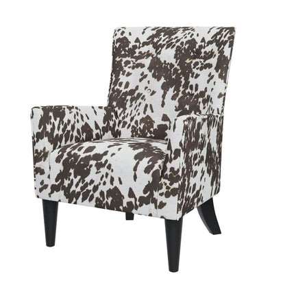 Shelter High Back Wingback Chair in Velvet Brown Cow Print