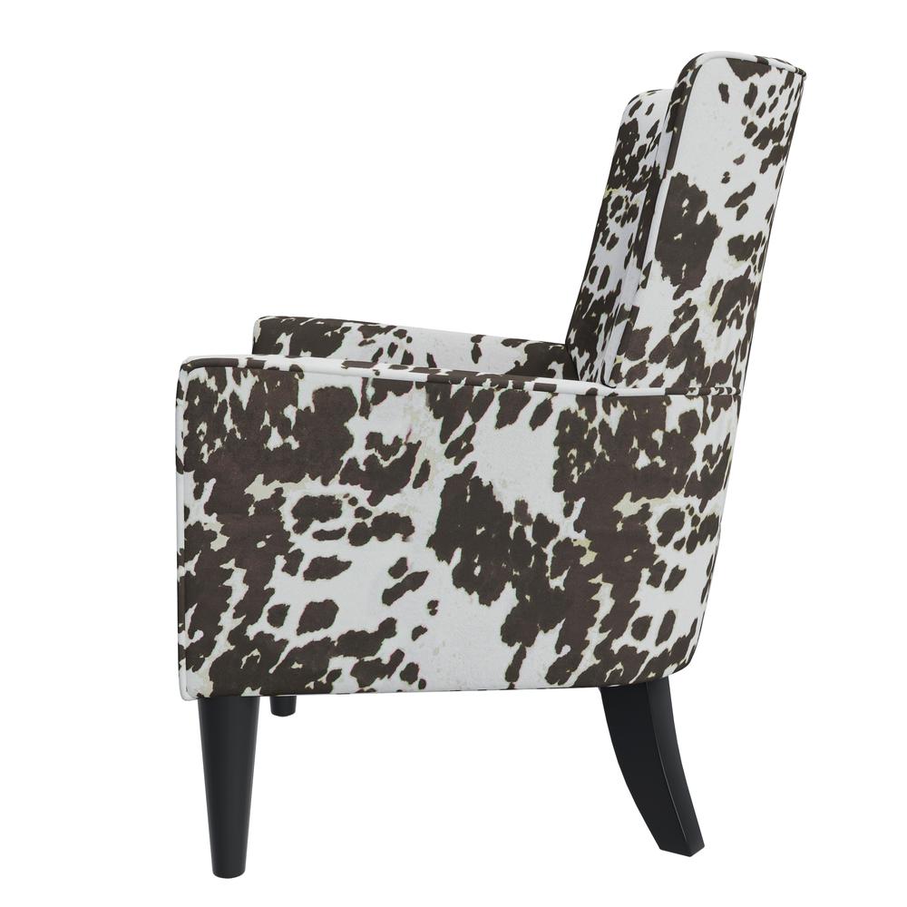 Shelter High Back Wingback Chair in Velvet Brown Cow Print