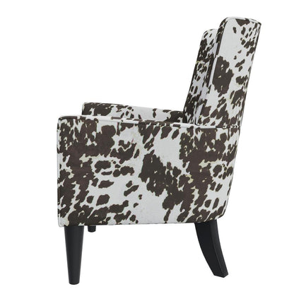 Shelter High Back Wingback Chair in Velvet Brown Cow Print