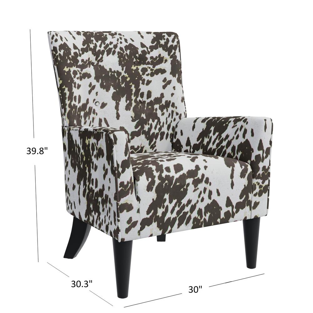 Shelter High Back Wingback Chair in Velvet Brown Cow Print