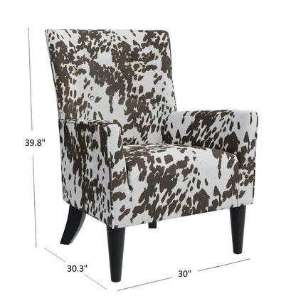 Shelter High Back Wingback Chair in Velvet Brown Cow Print