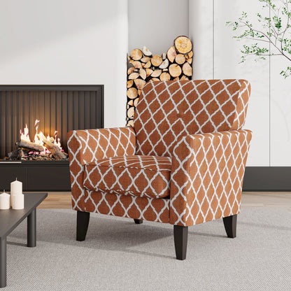 Alex Transitional Flared Arm Armchair in Orange Trellis