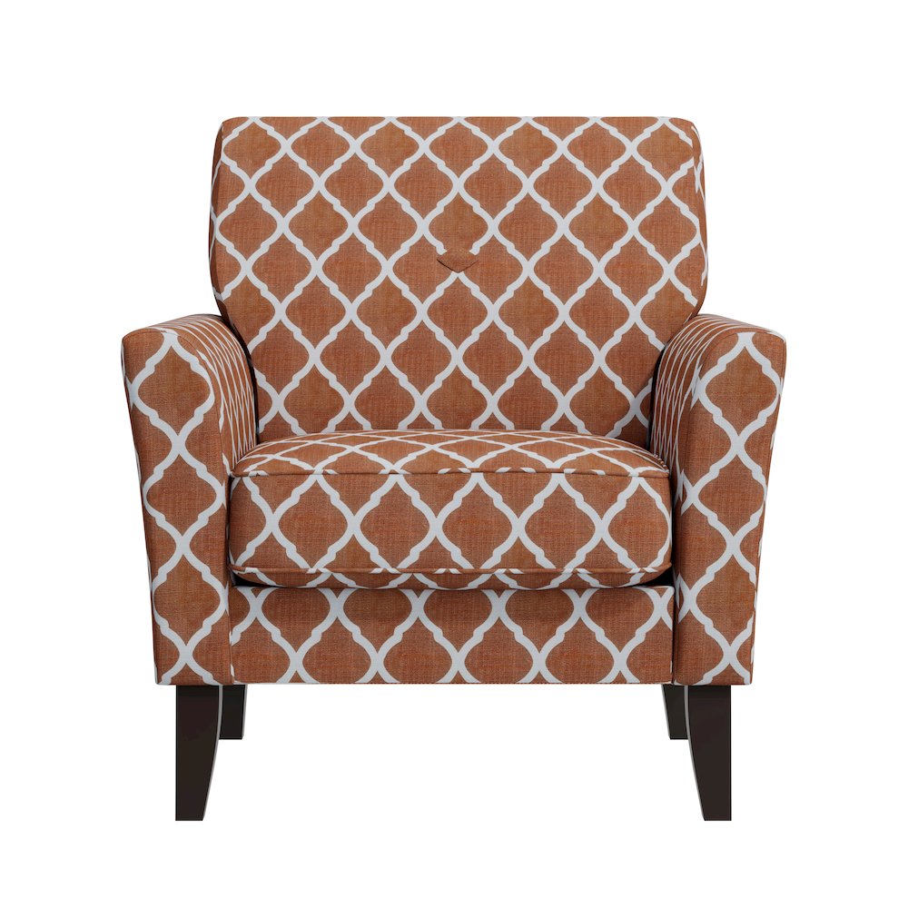 Alex Transitional Flared Arm Armchair in Orange Trellis
