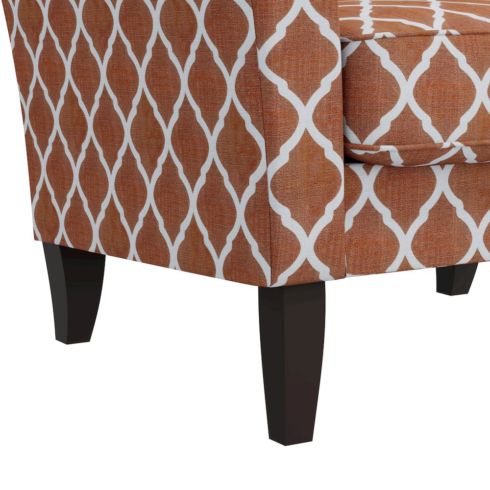 Alex Transitional Flared Arm Armchair in Orange Trellis