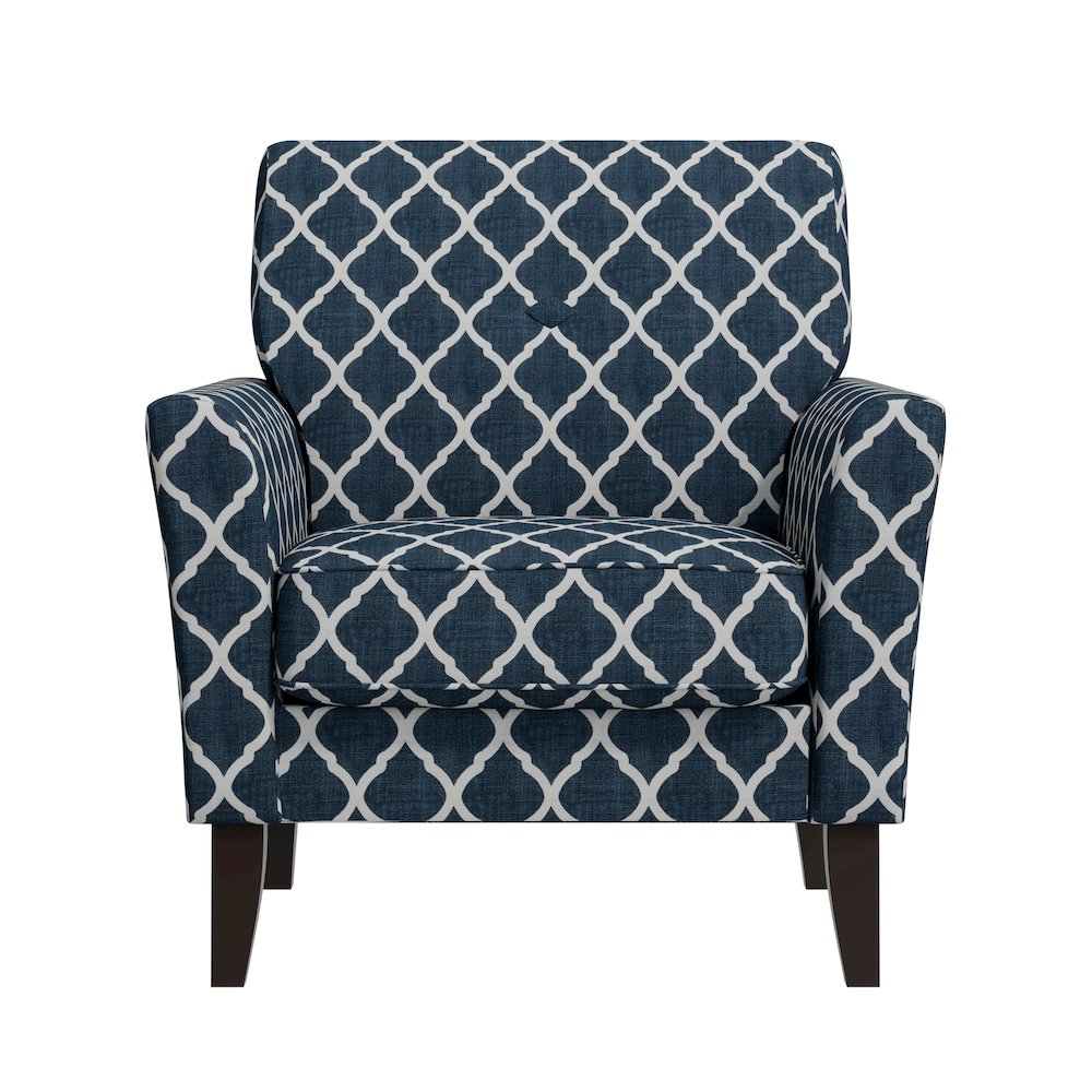 Alex Transitional Flared Arm Armchair in Blue Trellis