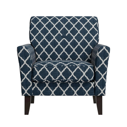 Alex Transitional Flared Arm Armchair in Blue Trellis