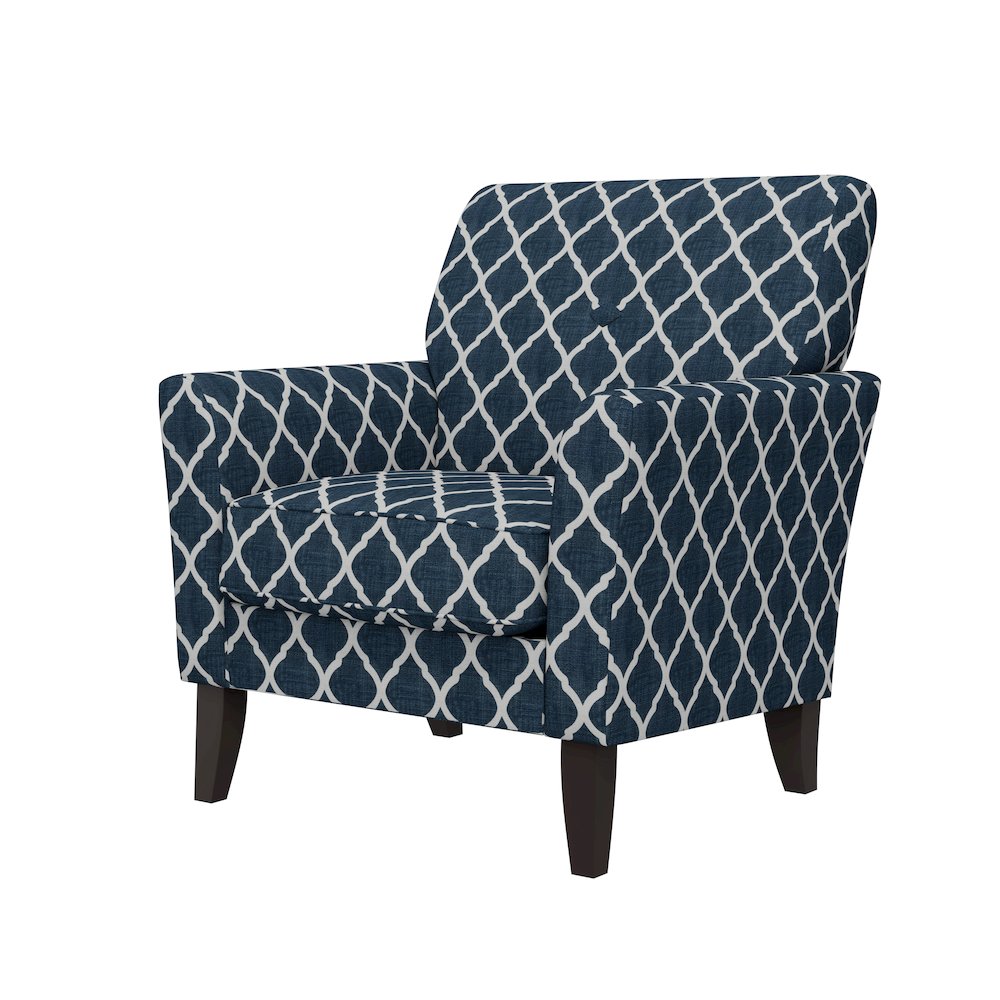 Alex Transitional Flared Arm Armchair in Blue Trellis