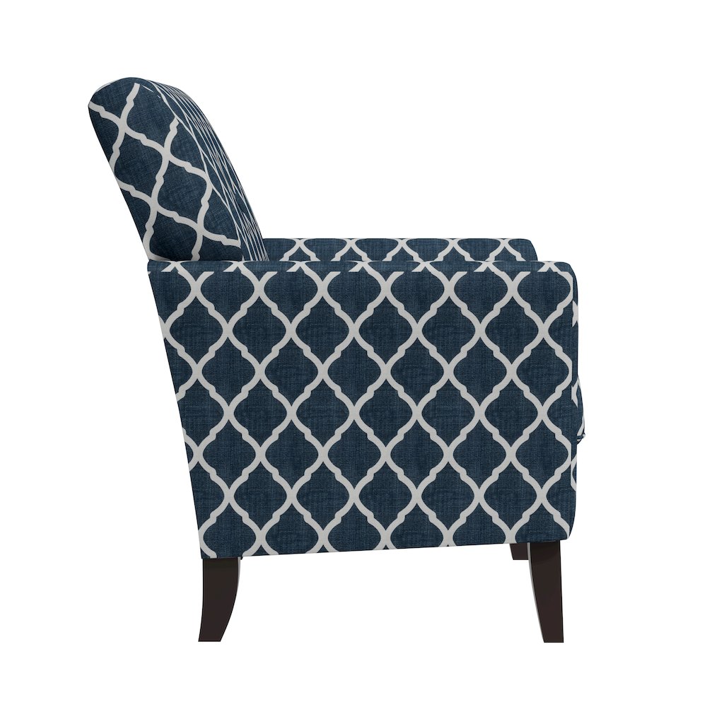 Alex Transitional Flared Arm Armchair in Blue Trellis