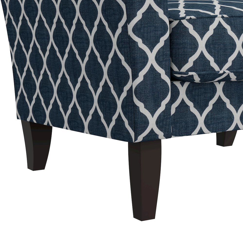 Alex Transitional Flared Arm Armchair in Blue Trellis