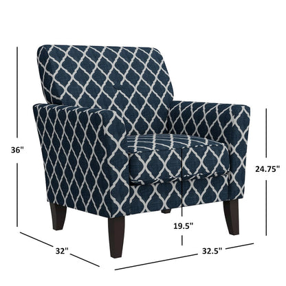 Alex Transitional Flared Arm Armchair in Blue Trellis
