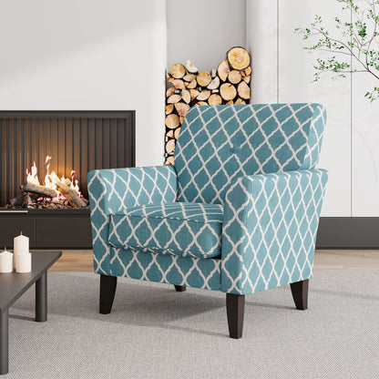 Alex Transitional Flared Arm Armchair in Turquoise Trellis