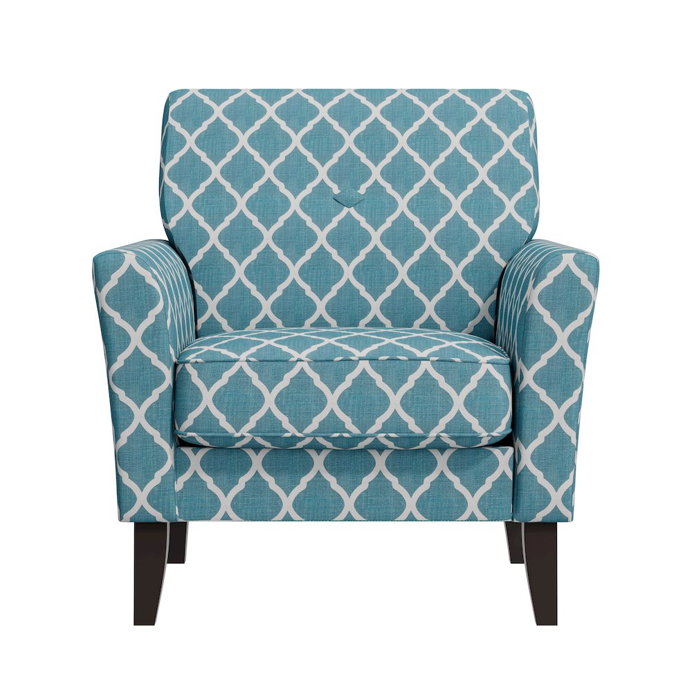 Alex Transitional Flared Arm Armchair in Turquoise Trellis