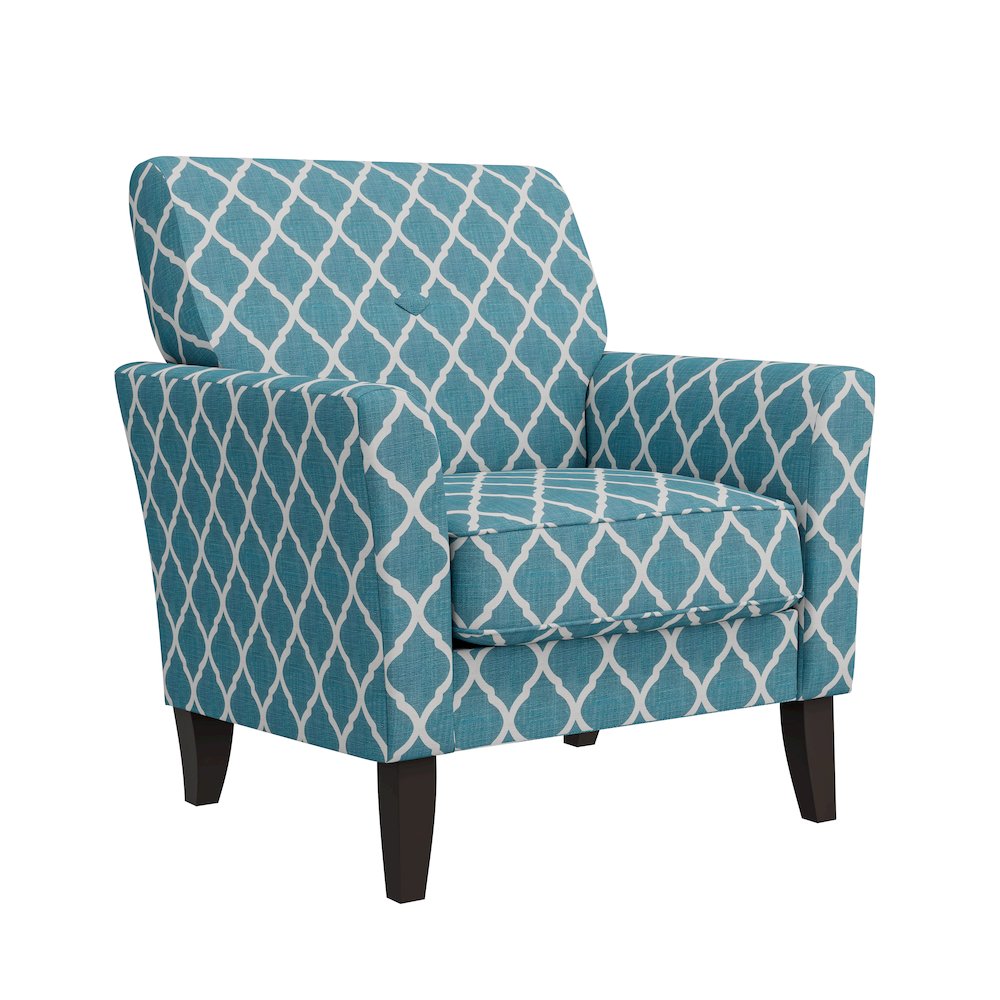 Alex Transitional Flared Arm Armchair in Turquoise Trellis