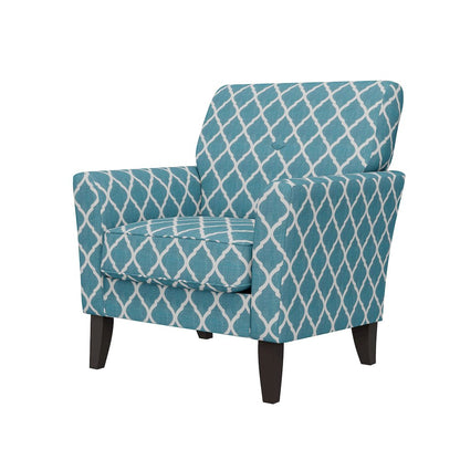 Alex Transitional Flared Arm Armchair in Turquoise Trellis