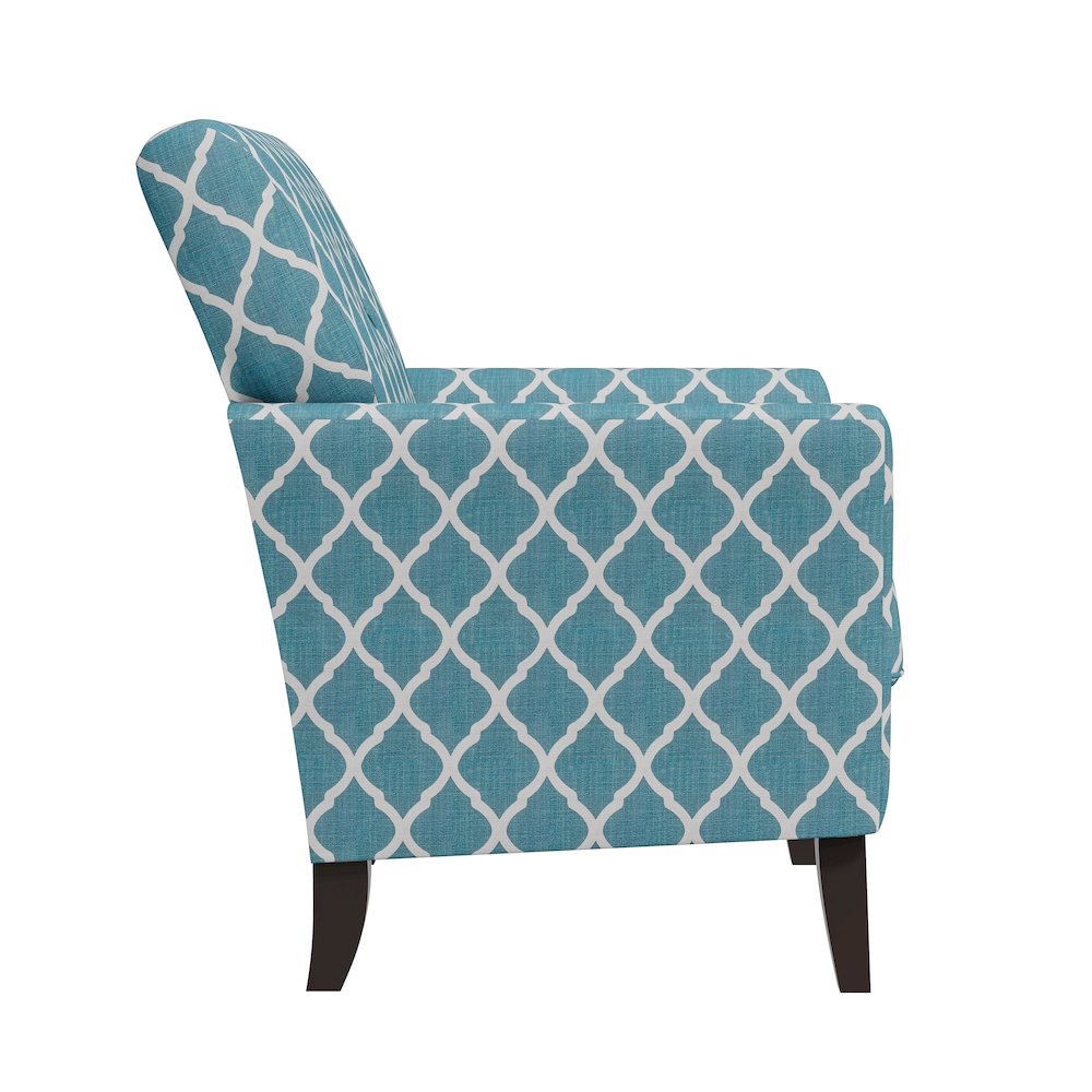 Alex Transitional Flared Arm Armchair in Turquoise Trellis