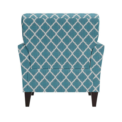 Alex Transitional Flared Arm Armchair in Turquoise Trellis