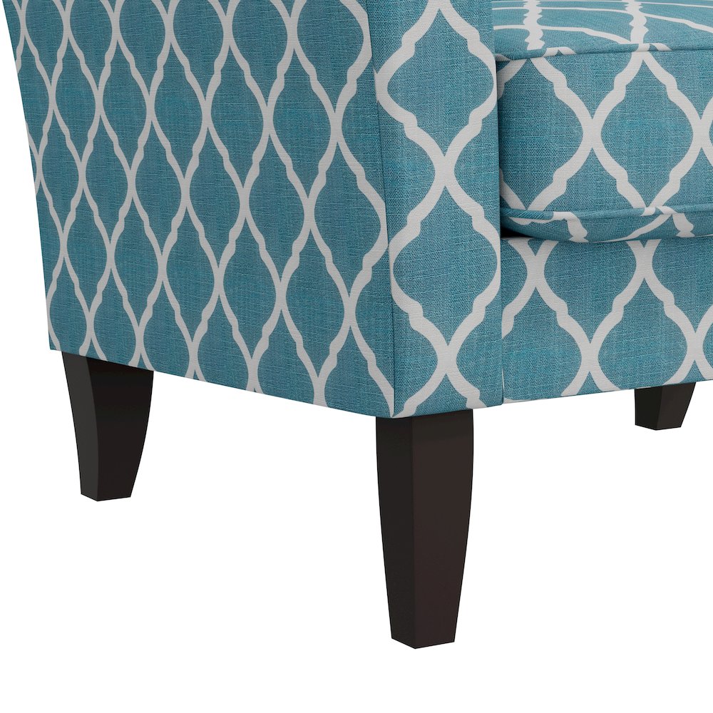 Alex Transitional Flared Arm Armchair in Turquoise Trellis