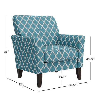 Alex Transitional Flared Arm Armchair in Turquoise Trellis