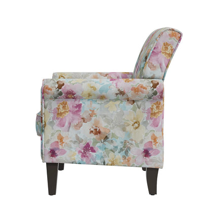 Rolled Arm Chair with Nailheads in Pastel Pink Floral