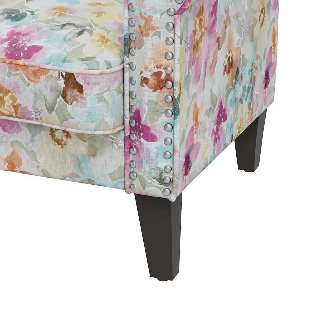Rolled Arm Chair with Nailheads in Pastel Pink Floral