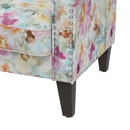 Rolled Arm Chair with Nailheads in Pastel Pink Floral