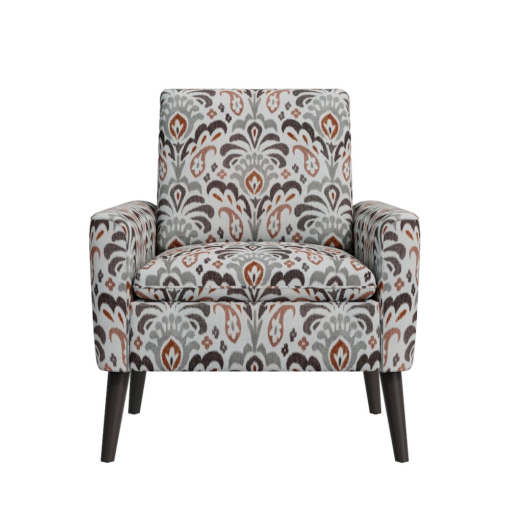 Mid-Century Modern Armchair in Amber and Gray Damask