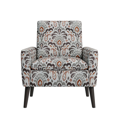Mid-Century Modern Armchair in Amber and Gray Damask