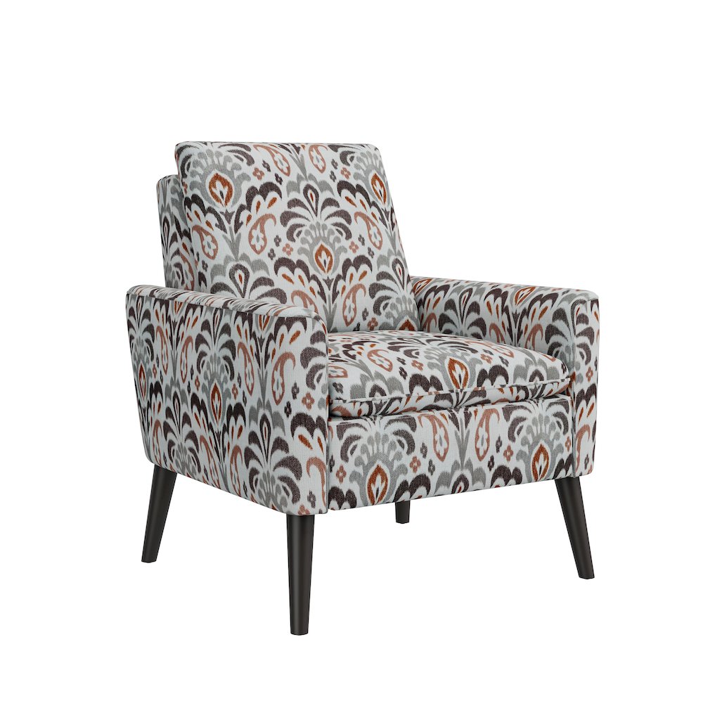Mid-Century Modern Armchair in Amber and Gray Damask