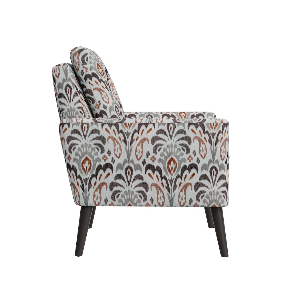 Mid-Century Modern Armchair in Amber and Gray Damask