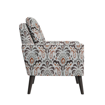 Mid-Century Modern Armchair in Amber and Gray Damask
