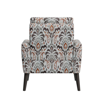 Mid-Century Modern Armchair in Amber and Gray Damask