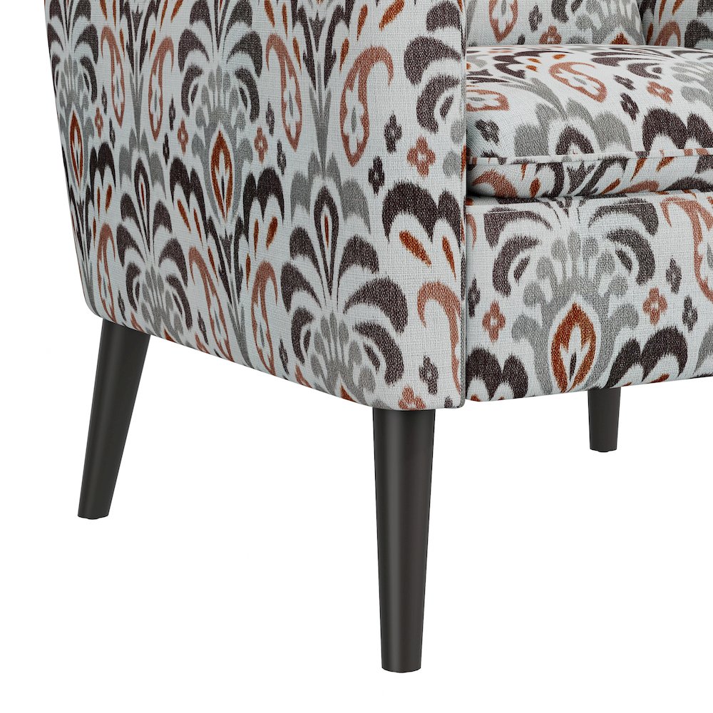 Mid-Century Modern Armchair in Amber and Gray Damask
