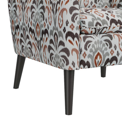 Mid-Century Modern Armchair in Amber and Gray Damask