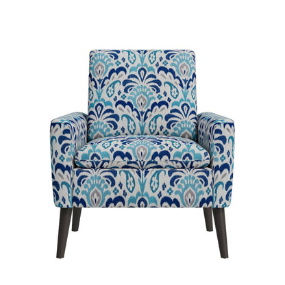 Mid-Century Modern Armchair in Cobalt Blue and Gray Damask