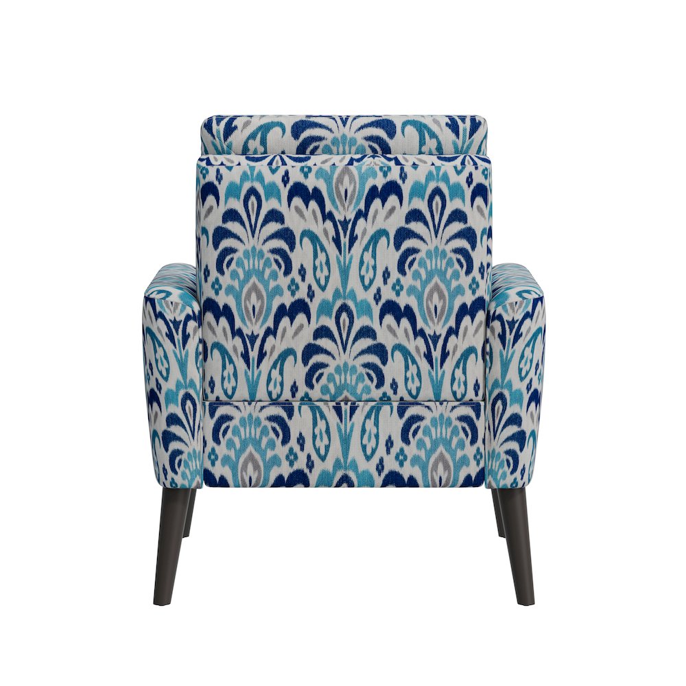 Mid-Century Modern Armchair in Cobalt Blue and Gray Damask