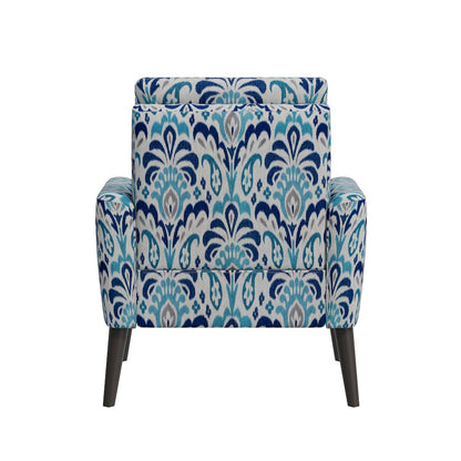 Mid-Century Modern Armchair in Cobalt Blue and Gray Damask